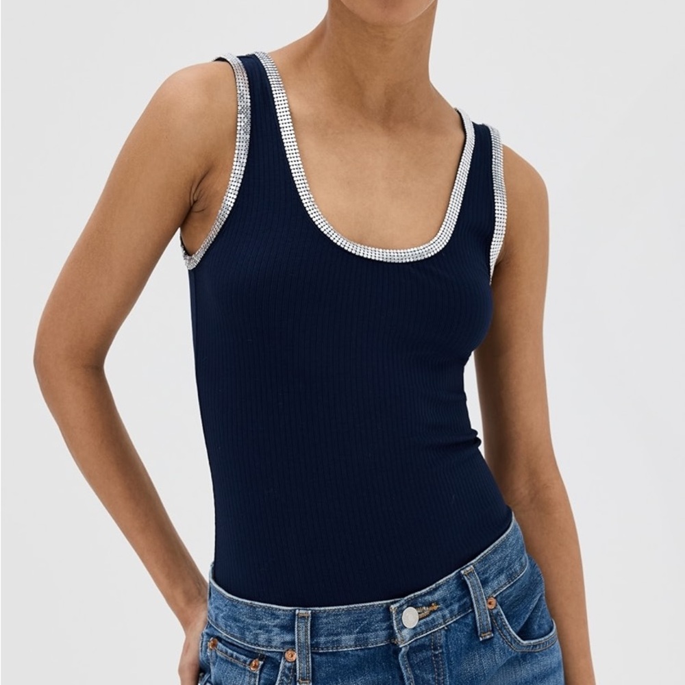 NWT Elegant Black Tank Top with Silver Detailing